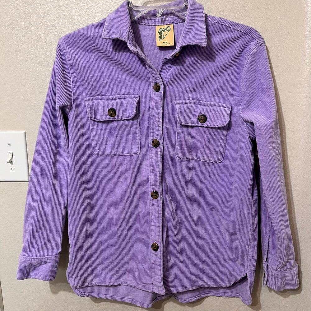 There Abouts Corduroy Girl’s Shirt Sz XL (16) Lavender‎ Button Up Stretch Thick
